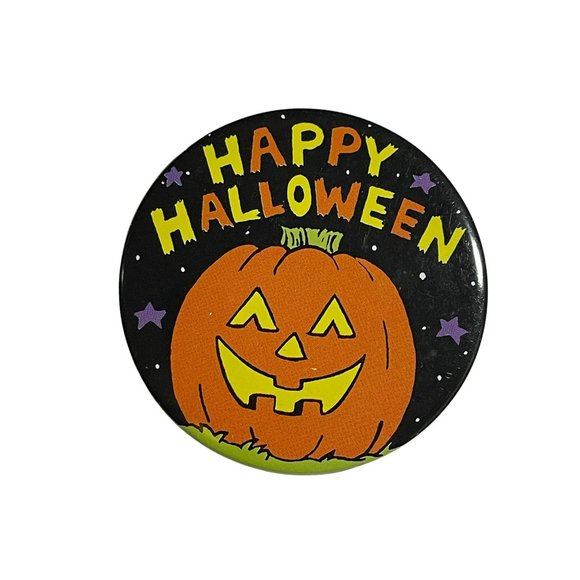 Vintage Pinback Button Circular Holiday Happy Halloween Nostalgic Collectible - Picture 1 of 3